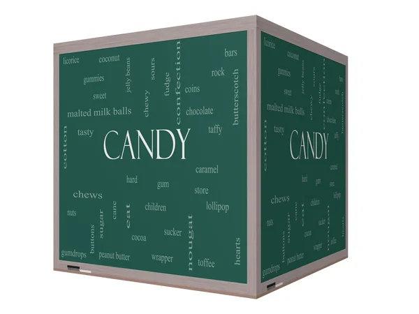 Candy Word Cloud Concept on a 3D Blackboard — Stock Photo, Image