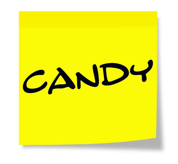 Candy írt a sárga ragadós cetli — Stock Fotó