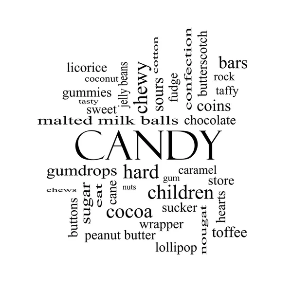 Candy Word Cloud Concept en noir et blanc — Photo