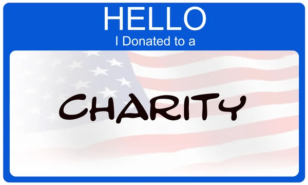 Hola doné a una etiqueta de nombre de la bandera americana de caridad —  Fotos de Stock