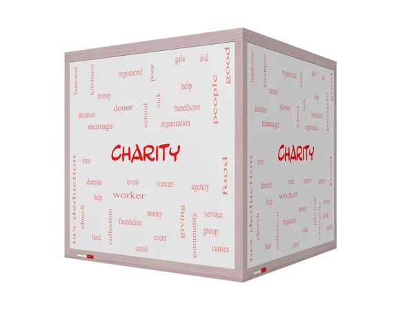 Charity Word Cloud Concept on a 3D Whiteboard — Stock Photo, Image