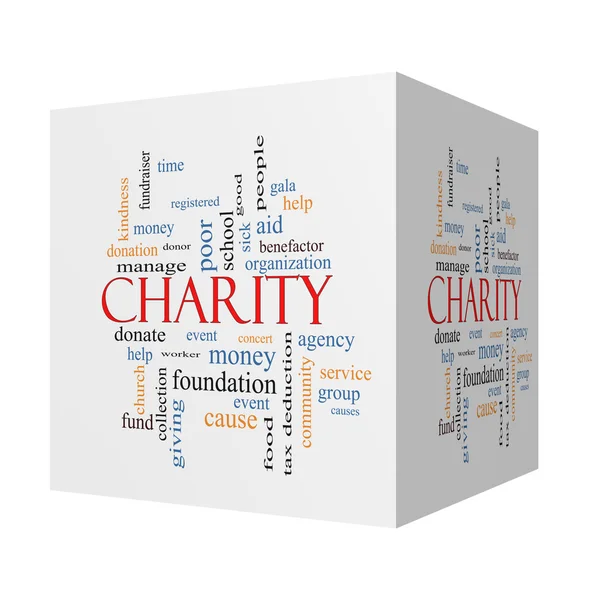 Charity 3D cubo Word Cloud Concept — Foto Stock