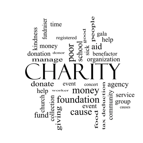 Charity Word Cloud Concetto in bianco e nero — Foto Stock