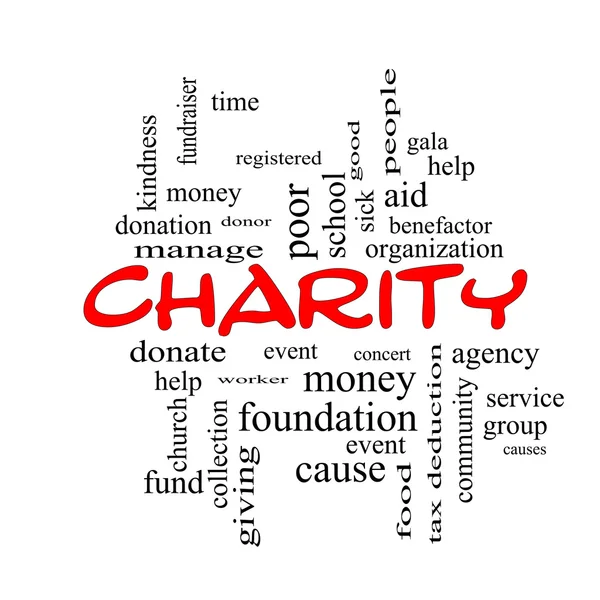 Charity Word Cloud Conceito tampas vermelhas — Fotografia de Stock