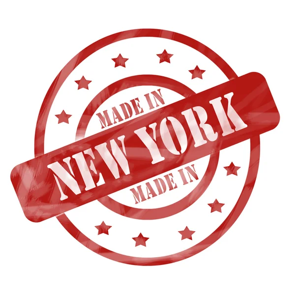 Red Weathered Made in New York Stamp Circles and Stars — Stock Photo, Image