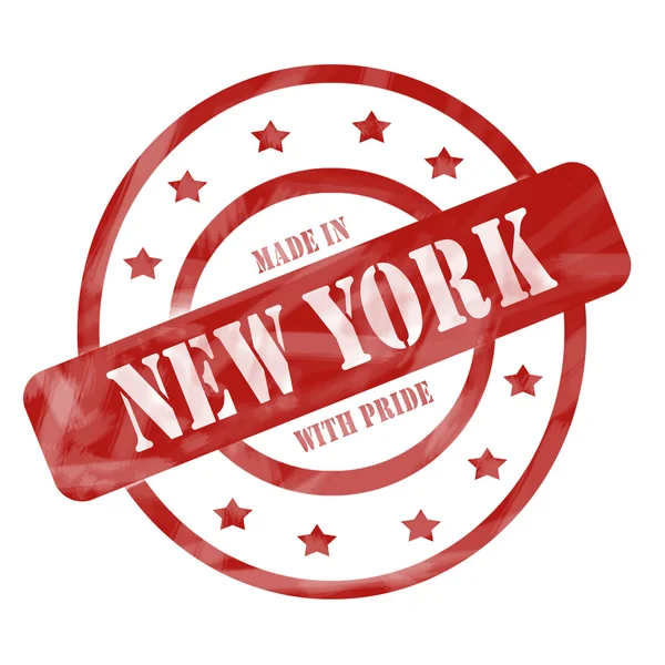 Red Weathered Made in New York com Pride Stamp Circles and Stars — Fotografia de Stock