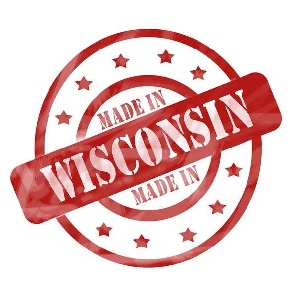 Red Weathered Hecho en Wisconsin Sellos Círculos y Estrellas —  Fotos de Stock