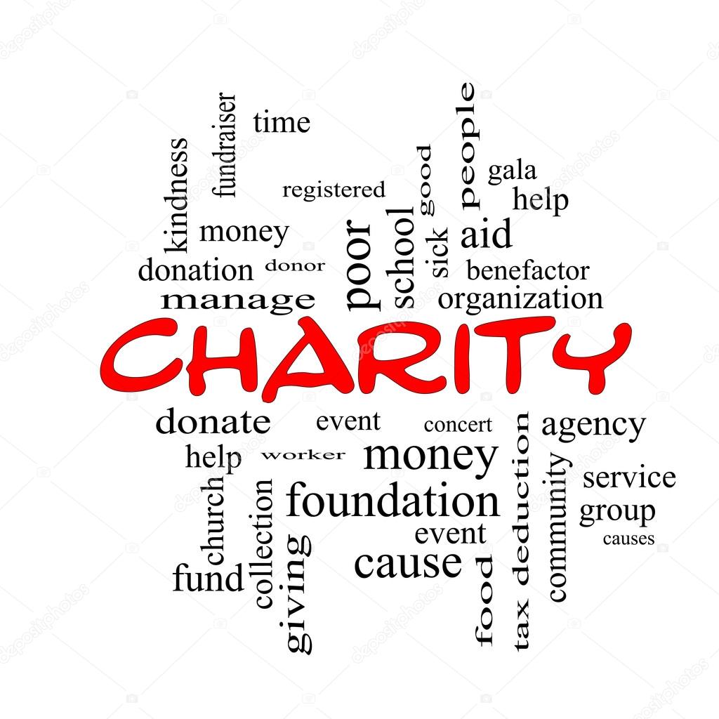 Charity Word Cloud Concept red caps
