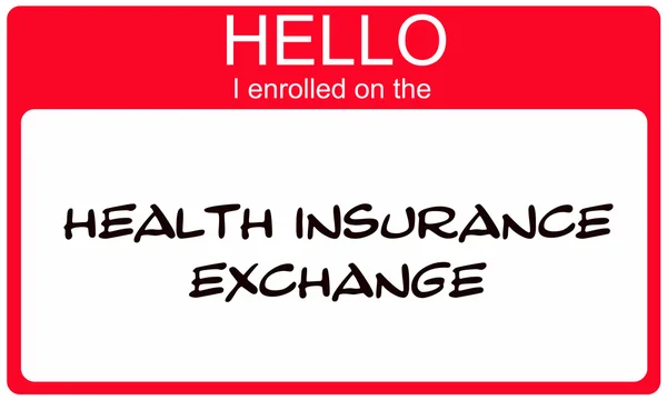 Hello I Enrolled on the Health Insurance Exchange red name tag — Stock Photo, Image