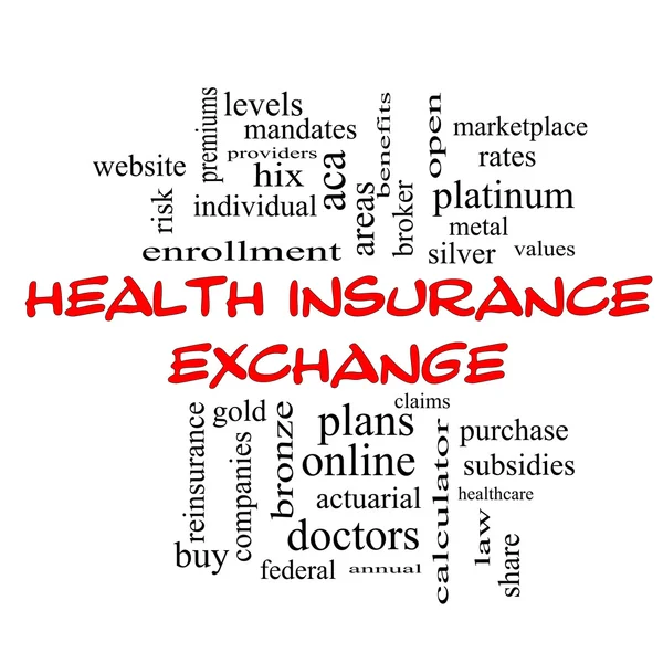 Health Insurance Exchange Word Cloud Concept in red caps — Stock Photo, Image