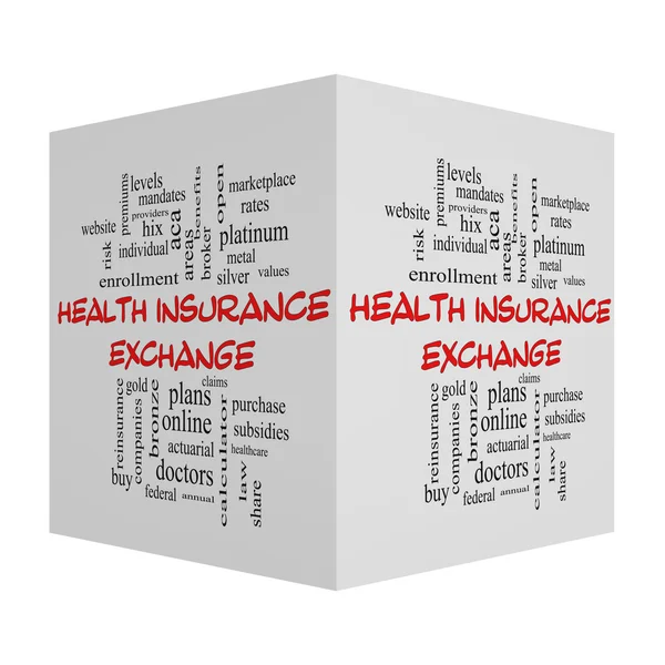 Health Insurance Exchange kubus Word Cloud Concept in rode hoofdletters — Stockfoto