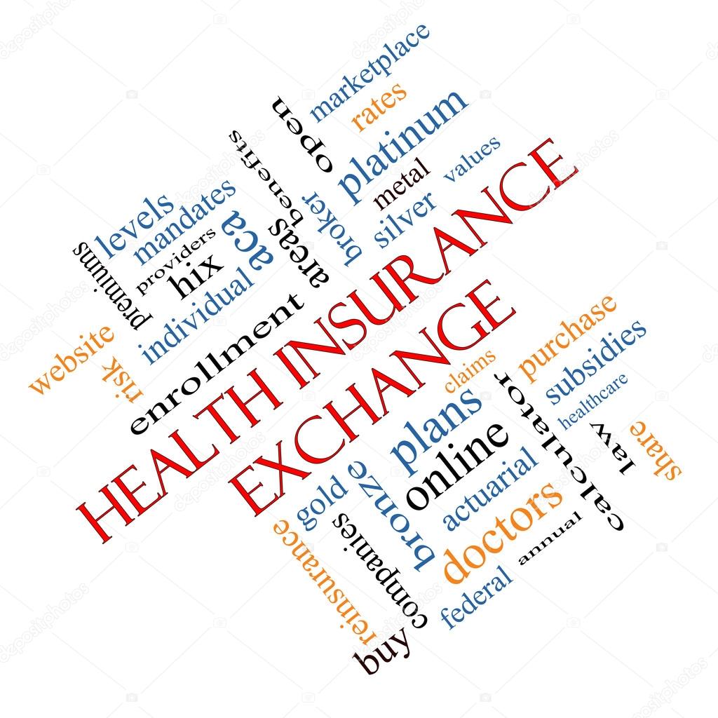 Health Insurance Exchange Word Cloud Concept Angled