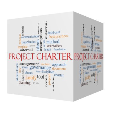 Proje Charter 3d küp Word Cloud kavramı 