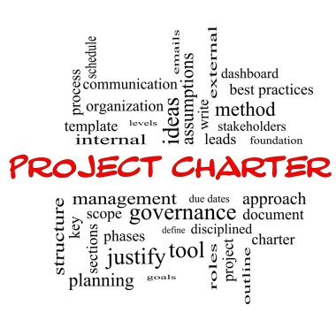 Project Charter Word Cloud Concept in red caps clipart
