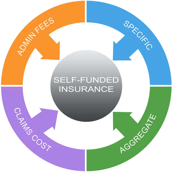 Concepto de círculos de palabras de seguros autofinanciados — Foto de Stock