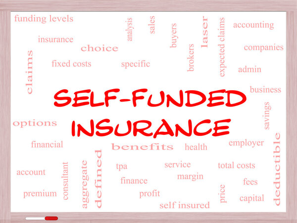 Облако самофинансируемого страхования Word Cloud на белой доске
