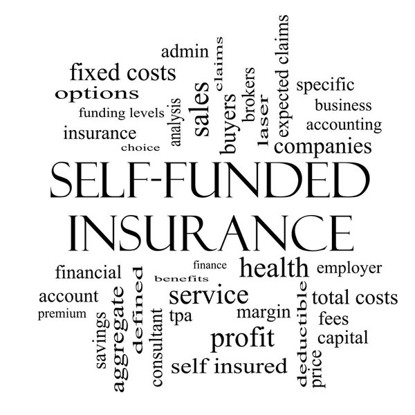 Self Funded Insurance Word Cloud in black and white — Stock Photo, Image