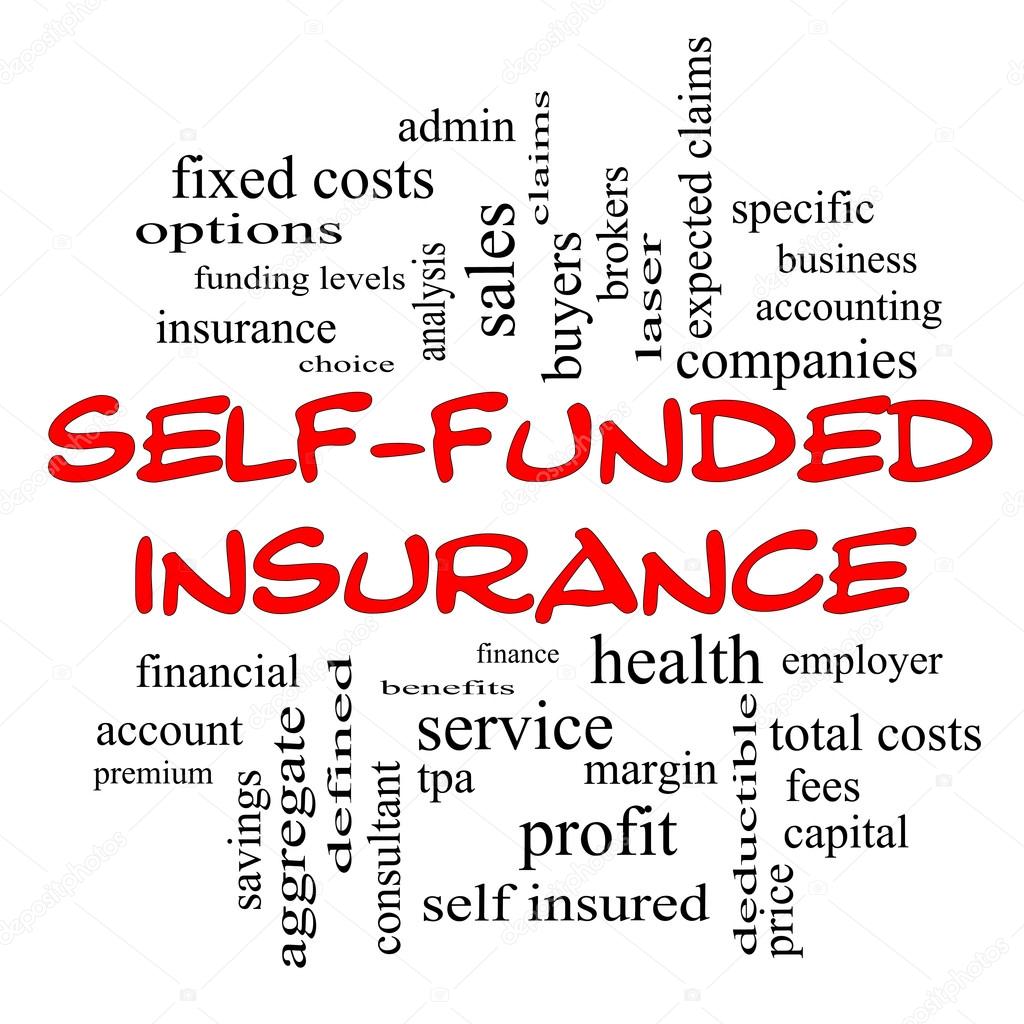 Self Funded Insurance Word Cloud in red caps