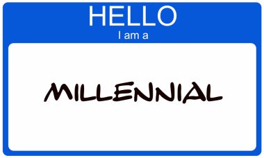 Hello I am a Millennial blue name tag concept