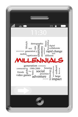 Millennials Word Cloud Concept on a Touchscreen Phone
