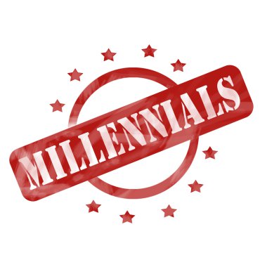 Red Weathered Millennials Stamp Circle and Stars design