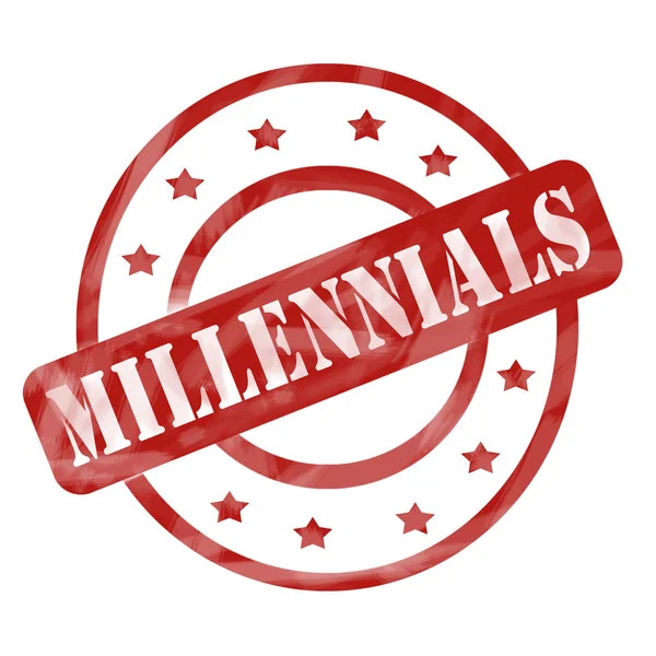 Red Weathered Millennials Stamp Circles and Stars — Stok Foto