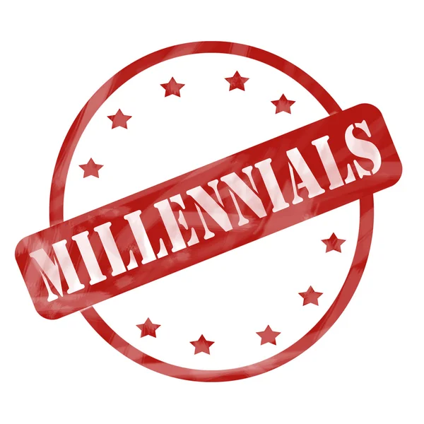 Red Weathered Millennials Stamp Circle and Stars — Zdjęcie stockowe