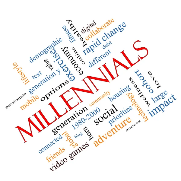 Millennials Word Cloud Concept angled — 스톡 사진