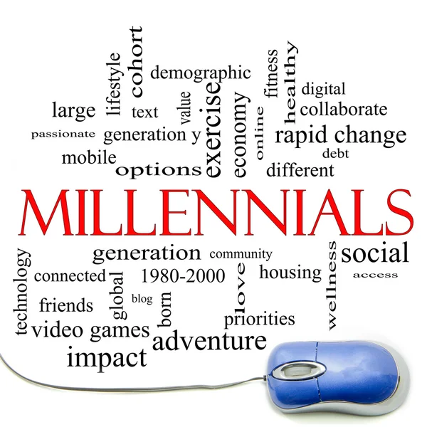 Millennials Word Cloud Konzept mit der Maus — Stockfoto