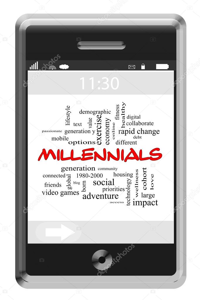 Millennials Word Cloud Concept on a Touchscreen Phone
