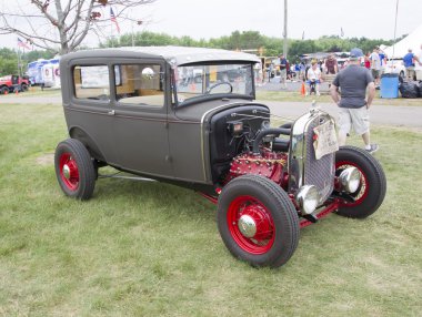 Vintage Gray and Red Ford Hot Rod