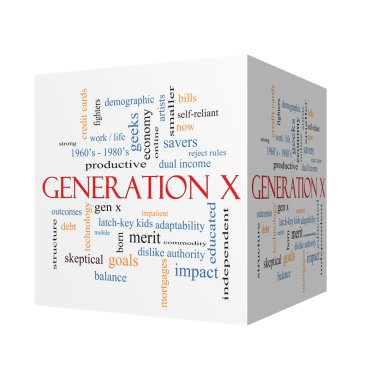 Generation X 3D cube Word Cloud Concept 
