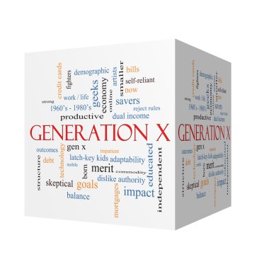 Generation X 3D cube Word Cloud Concept  clipart