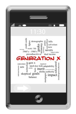 Generation X Word Cloud Concept on a Touchscreen Phone clipart
