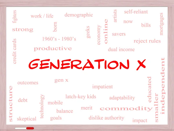 Generation X Word Cloud Concept on a Whiteboard — Zdjęcie stockowe