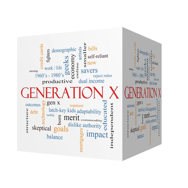 Generation X 3D cube Word Cloud Concept — 图库照片