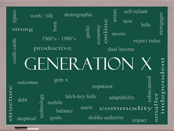 Generation X Word Cloud Concept on a Blackboard — Stok fotoğraf