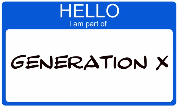 Hello I am part of  Generation X blue name tag sticker — 图库照片