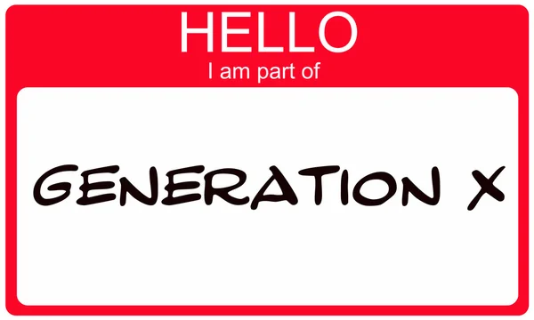 Hello I am part of  Generation X red name tag sticker — Zdjęcie stockowe