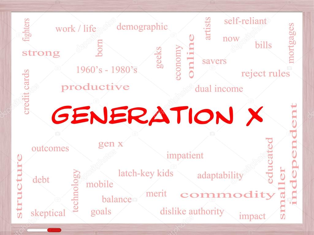 Generation X Word Cloud Concept on a Whiteboard