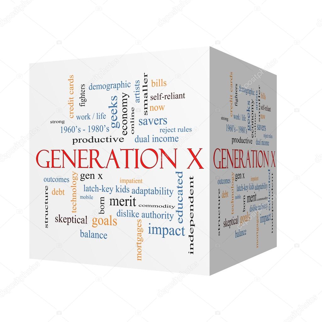 Generation X 3D cube Word Cloud Concept 