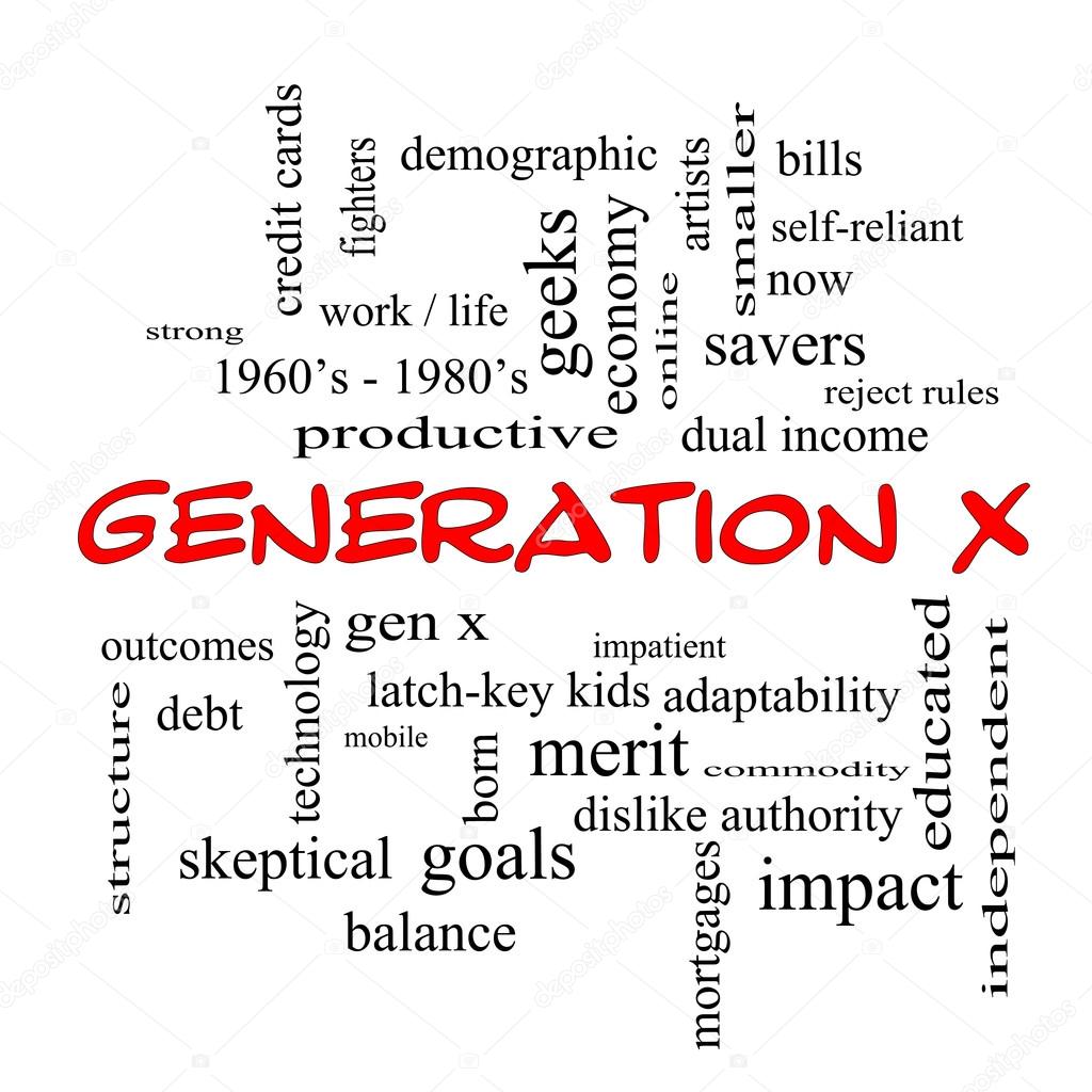 Generation X Word Cloud Concept in red caps