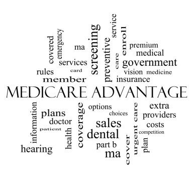 Medicare Advantage Word Cloud Concept in black and white