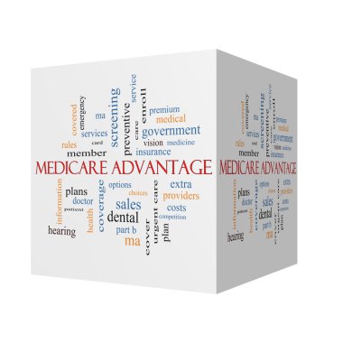 Medicare Advantage 3d küp Word Cloud kavramı 