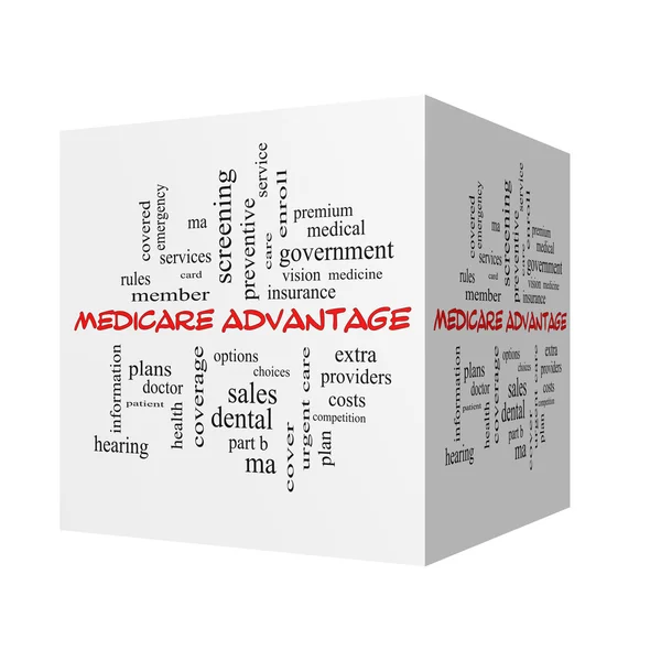Medicare Advantage 3D Word Cloud Concept in red caps — Stock Photo, Image