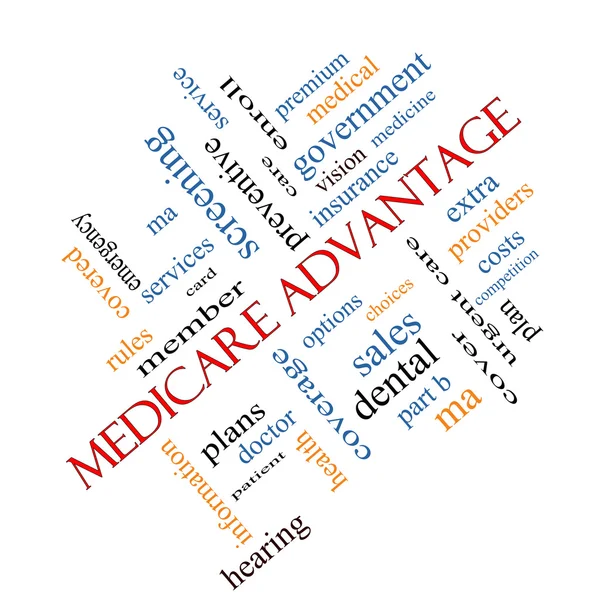 Medicare Advantage Word Cloud Concept angled — Zdjęcie stockowe