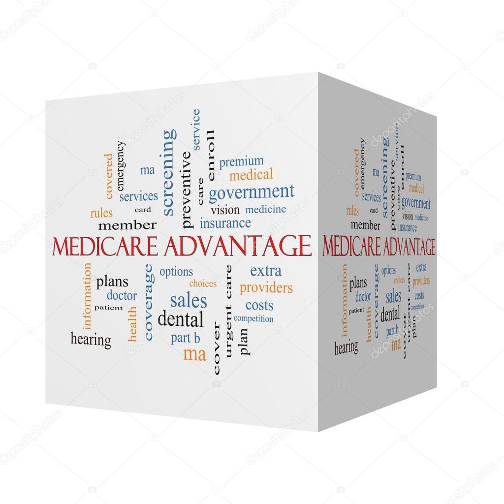 Medicare Advantage 3D cube Word Cloud Concept 