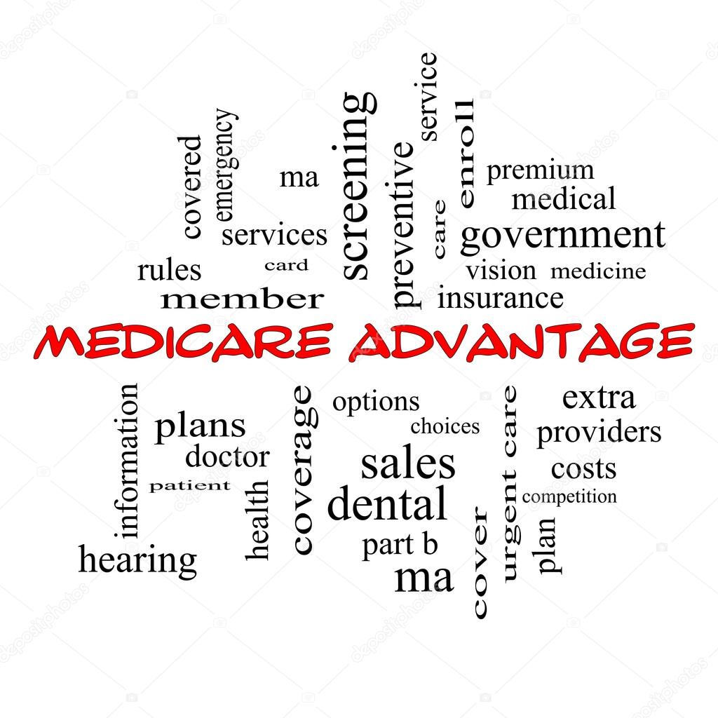 Medicare Advantage Word Cloud Concept in red caps