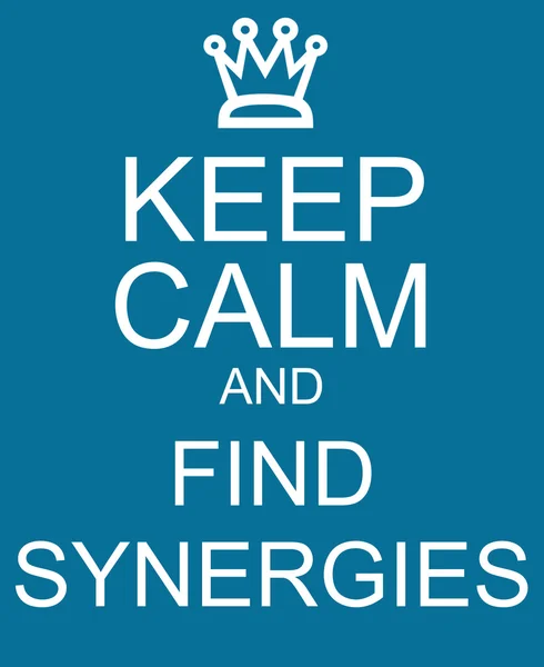 Keep Calm and Find Synergies Blue Sign — Stock Photo, Image