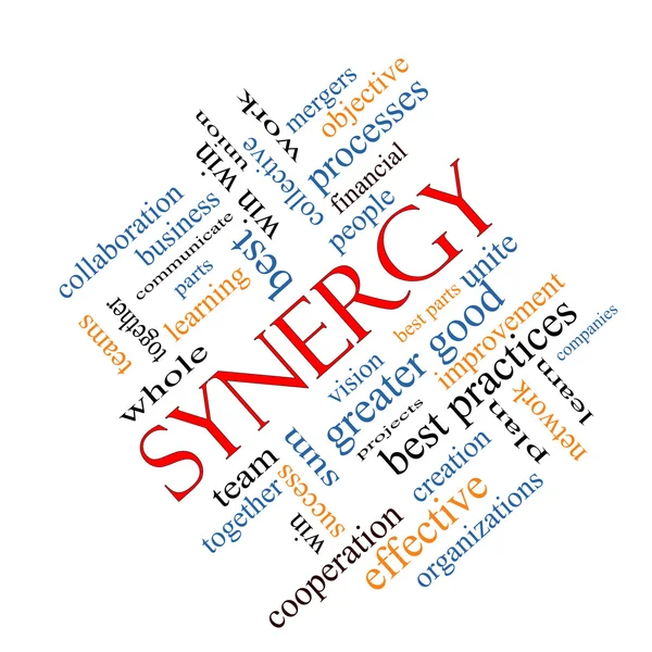 Concetto Synergy Word Cloud Angled — Foto Stock